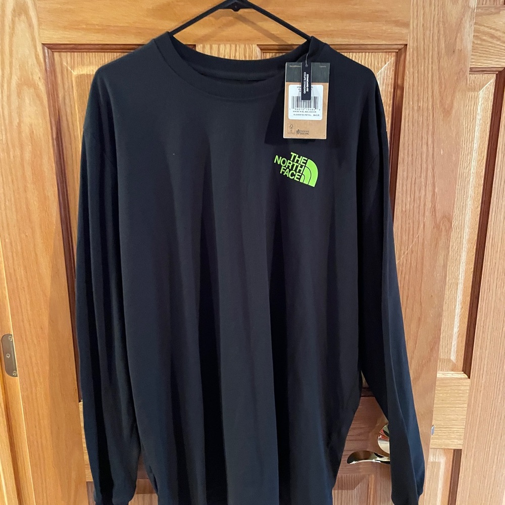 The North Face Men's Black Long Sleeve Tee with Green Logo
